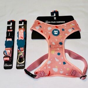 NEW Zeedog Large Dog Pet Bundle Harness, Collar, Leash - Terrazzo Rose print